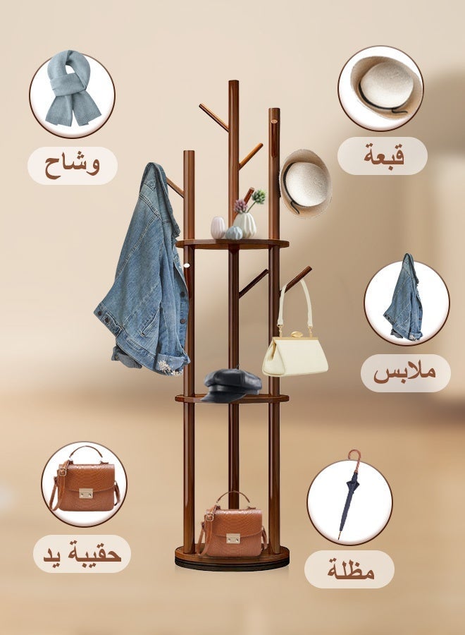 حامل معاطف خشبي قائم بذاته، شجرة معاطف بـ 9 خطافات للمعاطف والقبعات والأوشحة والحقائب، حامل معطف خشب الجوز للمدخل والردهة والصالة والمكتب والغرفة، سهل التركيب - Image 3